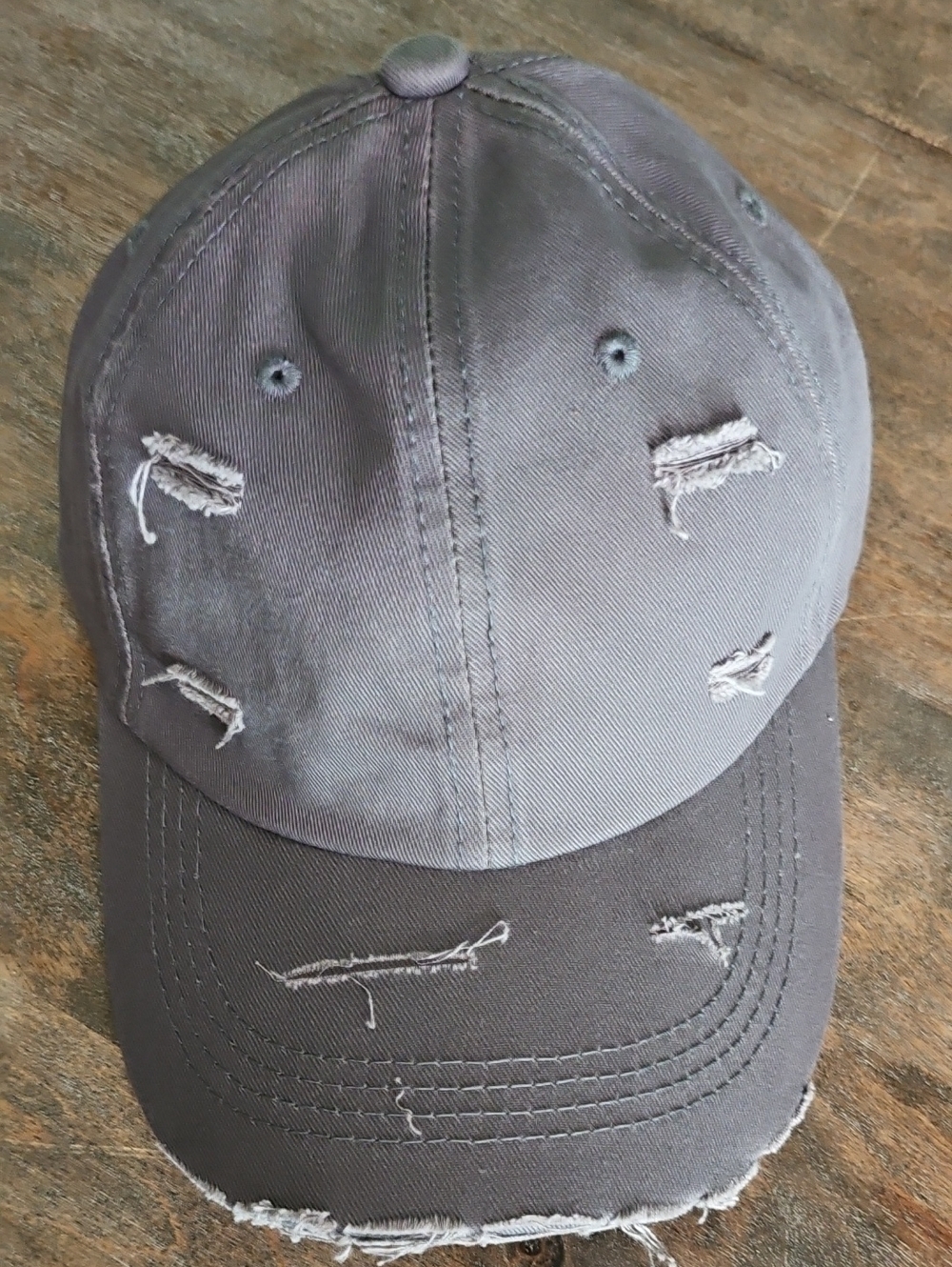NWT Gray Denim Distressed Baseball Cap